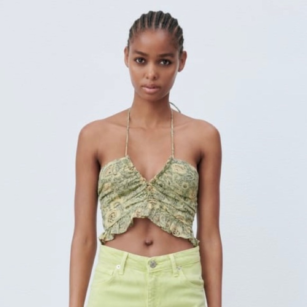 Zara metallic thread draped print top size xl